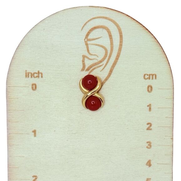 Vintage Napier Signed Cherry Red Earrings 3/4" Gold Tone Pierced Enamel - Picture 10 of 10